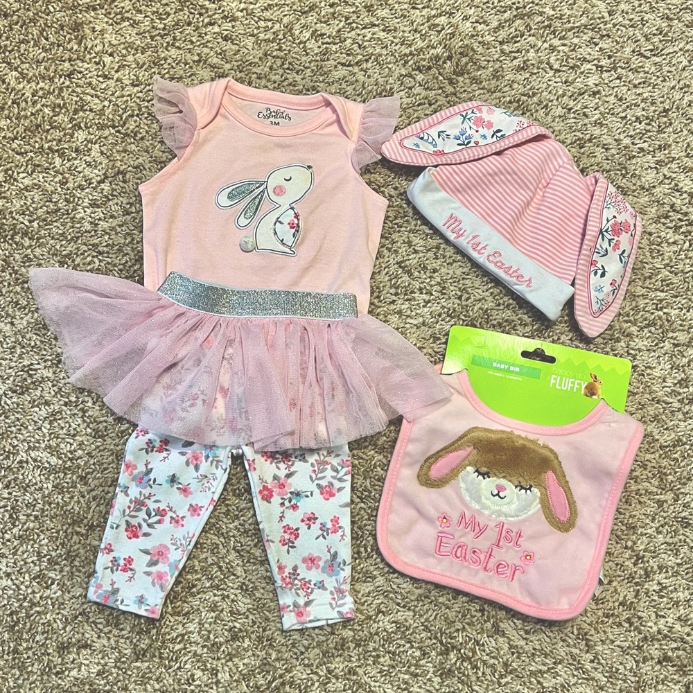 The cutest floral My first Easter outfit bundle! Onesie, tutu pants, hat, bib